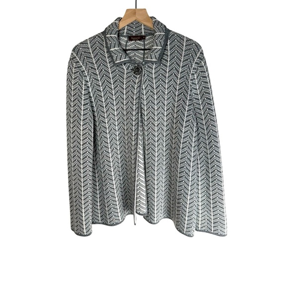 Bianca G. Knit Cape Jacket Gray White Herringbone Wool  W Size XL Made in Italy - Picture 1 of 8
